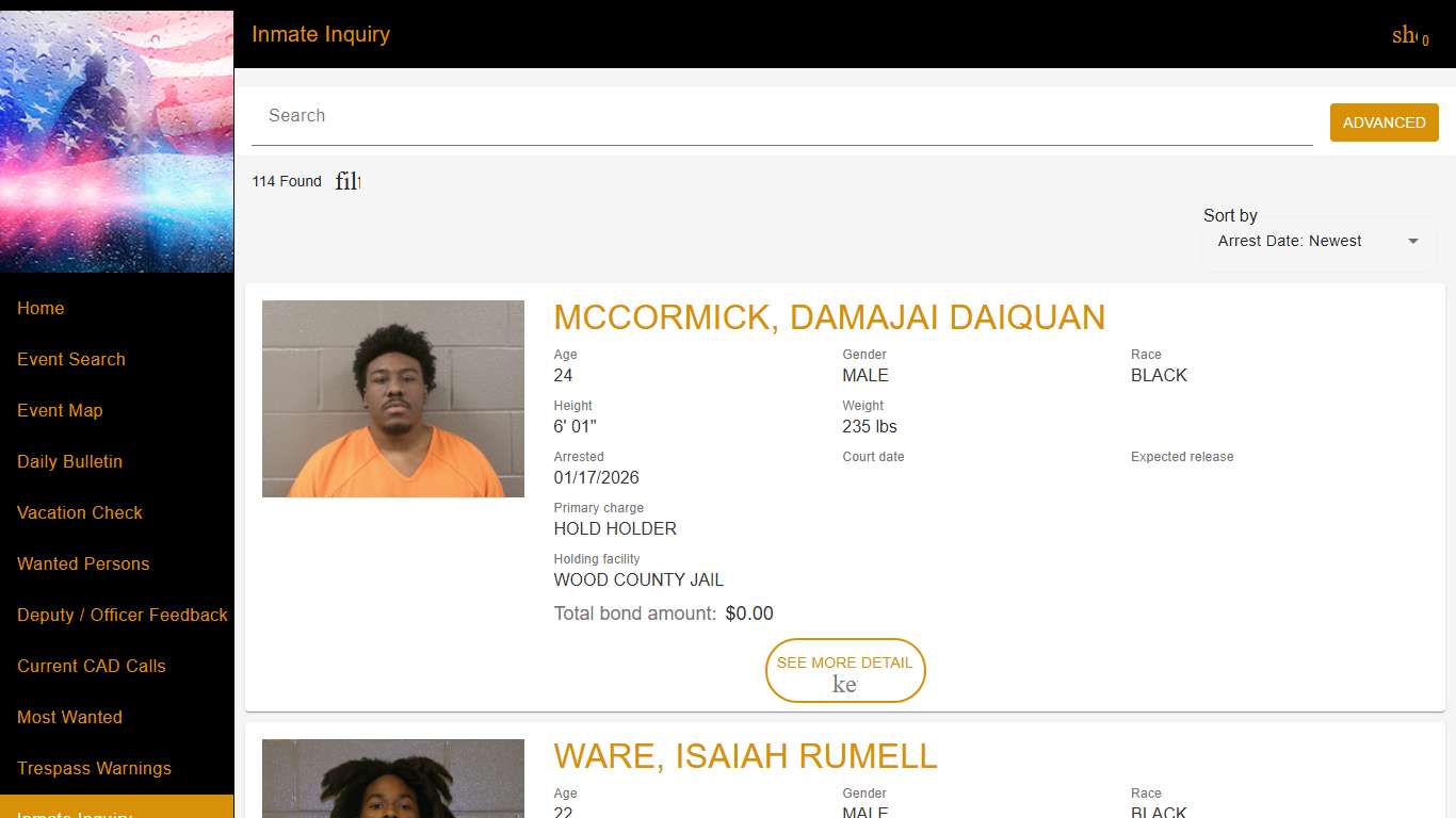 Wood County Sheriff's Office | Police to Citizen - Inmates catalog