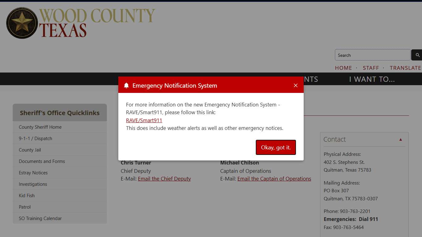 Sheriff | Wood County, Texas