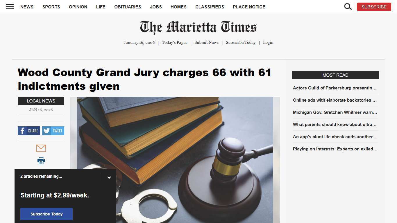 Wood County Grand Jury charges 66 with 61 indictments given | News, Sports, Jobs - Marietta Times